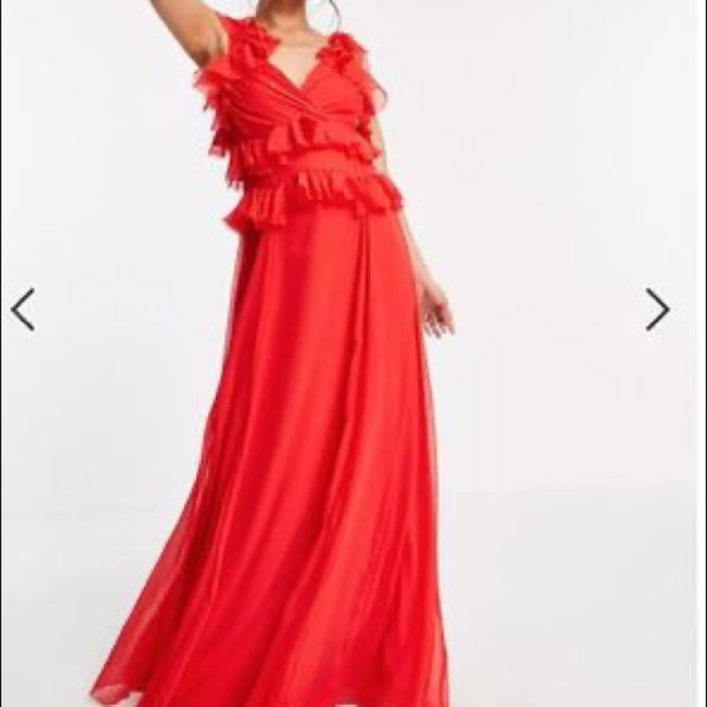 Lulus red ruffle floor length dress